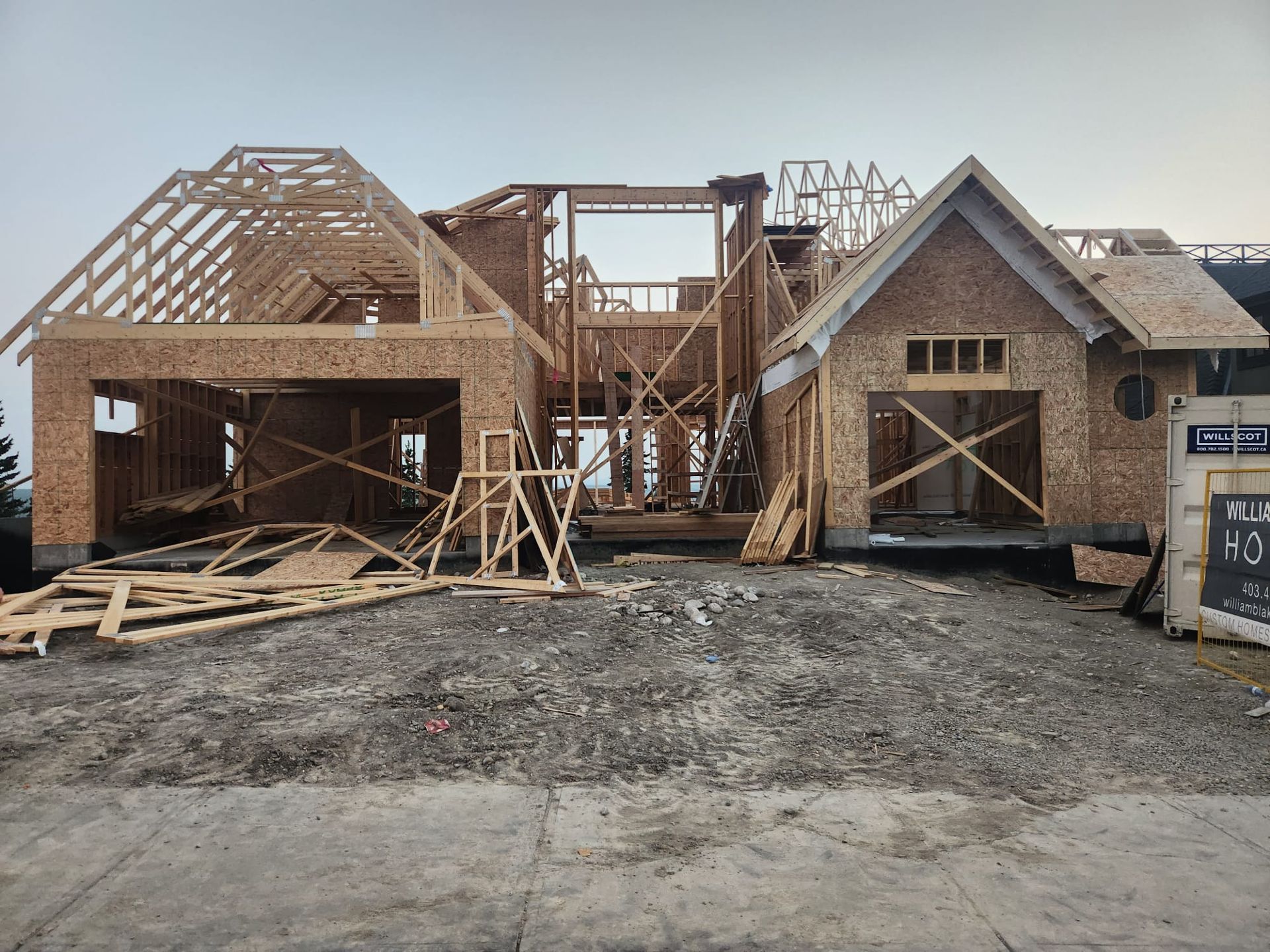 Two-storey custom home framed with trusses and OSB sheathing in Calgary